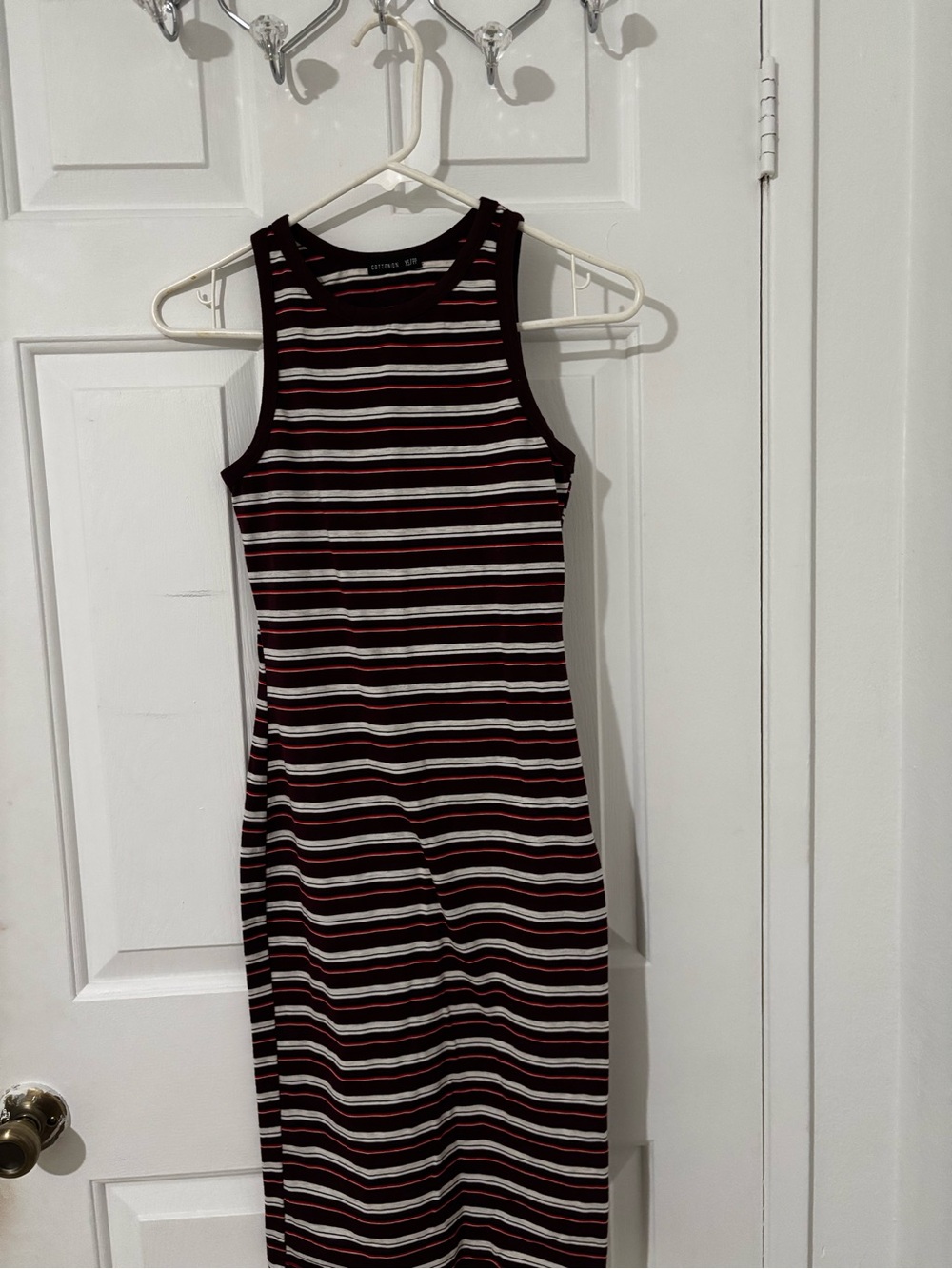 Cotton On Black, White & Red Striped Ribbed Midi Dress